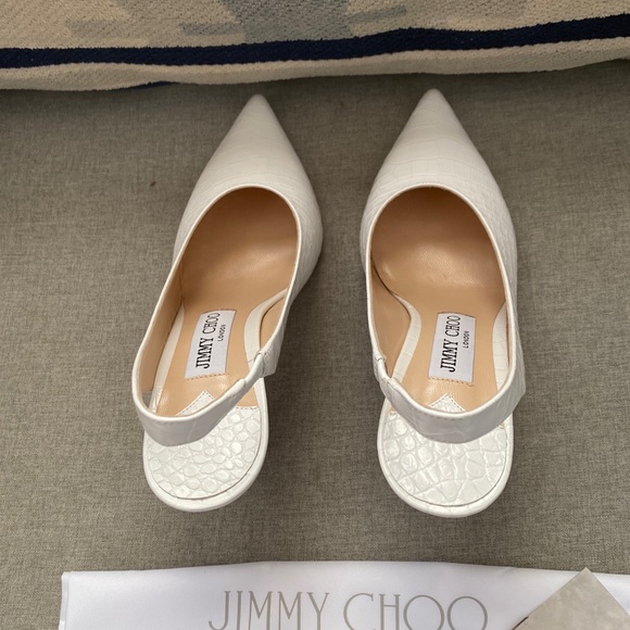 Jimmy Choo Ivy 85 heels latte croc embossed leather Slingback NWT 35.5 - Picture 9 of 14